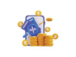 dollar coin stack with online coupon icon 3d render concept of business icon vector