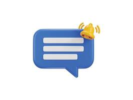 3d chat message blue speech bubble icon with bell notification alert notice for message icon illustration vector