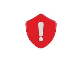 3d shield with exclamation mark Protection warning icon Alert icon Safety and security icon 3d render vector
