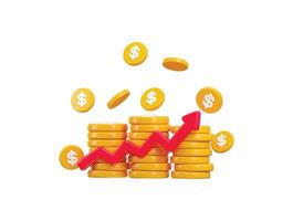 Dollar coin stack with arrow growth business and finance icon 3d render illustration vector