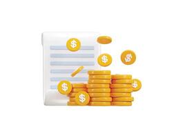 Dollar coin stack with paper icon concept of business and finance icon 3d render illustration vector