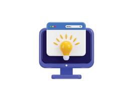 Web landing page or web banner with light bulb Online learning concept of new idea icon 3d render vector