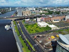 Aerial View of Buildings at Central Glasgow city of Scotland From River Clyde, Great Britain. June 5th, 2024 photo