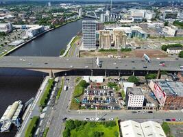 Aerial View of Buildings at Central Glasgow city of Scotland From River Clyde, Great Britain. June 5th, 2024 photo