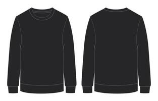 Black color sweatshirt front and back isolated on white background vector