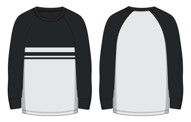 Two tone black and light grey color raglan long sleeve t shirt template for man's and boys.