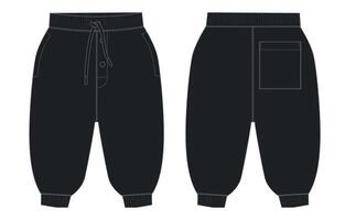 Black color sweatpants front and back for kids isolated on white background vector