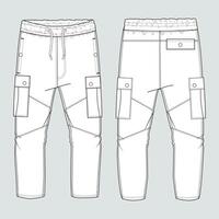 Sweatpants technical drawing fashion flat sketch template front and back views vector
