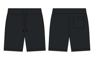 Sweat shorts pant black color template with side and back pocket isolated on white background. vector