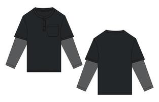 Black color t shirt template with grey sleeve and pocket isolated on white background. vector