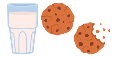 Glass of milk with cookies front view, illustration isolated on white background vector