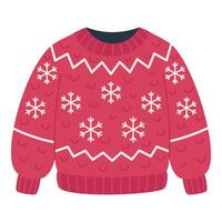 Red knitted sweater with snowflakes, illustration on a white background vector