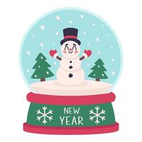 Winter snow globe with a snowman and snow, illustration on a white background vector