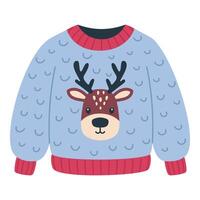 Cozy knitted sweater with a deer, hand drawn. Isolated object on a white background vector