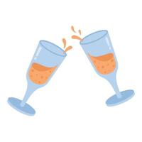 Glasses with splashes of champagne on white background vector