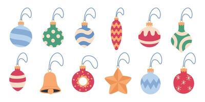 Set of New Year's toys for decorating a Christmas tree. Isolated on white background vector