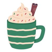 Hot creamy drink in a mug hand drawn. Isolated object on white background vector