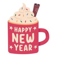 Cup of hot chocolate with whipped cream and cinnamon on white background vector