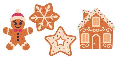 Set of gingerbread cookies on white background vector