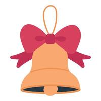 Golden bell with a red bow. Isolated object on a white background vector