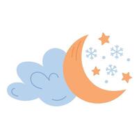 Christmas moon with snowflakes and a cloud. On a white background vector
