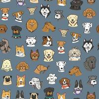 Set of different dog breeds illustration seamless pattern. vector