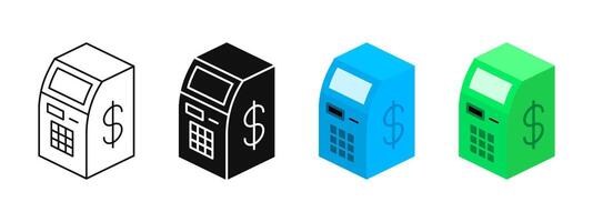 ATM machine icon. Cash machine illustration. Automated teller machine banking symbol. Money withdrawal sign. Payment terminal pictogram. Isometric ATM cash dispenser concept. vector