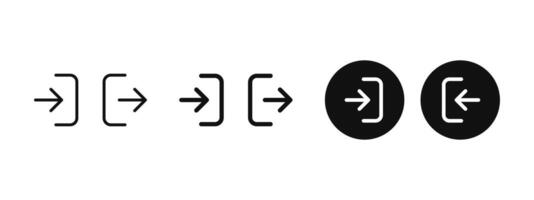 Login and logout icon set. Exit and enter arrow symbol. Quit and entry pictogram. Login and logout button illustration. vector