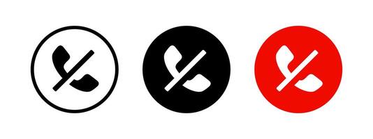 Blocked call icon set. Reject a call symbol. Decline call button. Mobile phone communication disconnect sign. Mute sound pictogram. Block phone circle round illustration. vector