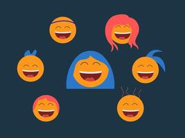 Smiling emojis flat design illustration navy background vector