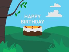 Happy birthday Flat design illustration under tree vector