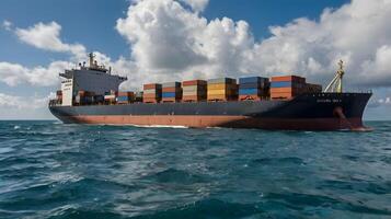 Cargo marine container transport ship boat in the ocean photo