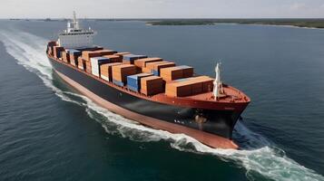 Cargo marine container transport ship boat in the ocean photo