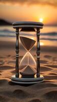 Antique Hourglass wooden yellow sand clock timer photo