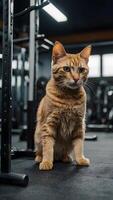 Weightlifting kitty cat in the gym fitness workout photo