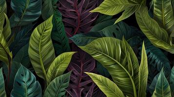 Green Tropical Botany Seamless Rainforest Leaf Pattern photo