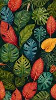 Colorful Tropical Exotic Botany Seamless Leaf Pattern photo
