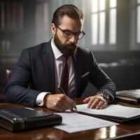working Office Businessman signing a document formal attire photo