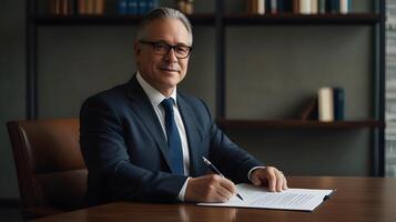 Professional Businessman signing a document paperwork formal attire photo