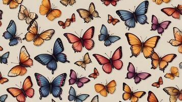 Some Colorful Flying insect spring butterflies pattern white background photo