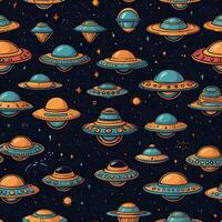 Futuristic Ufo Alien spaceship Science Fiction Universe Pattern blue background photo