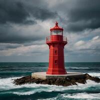 Red Lighthouse Tower Marine Coastline near the Ocean photo