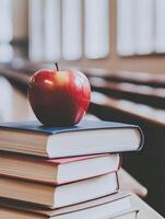 Studying educating books with an apple on it reading education literature photo