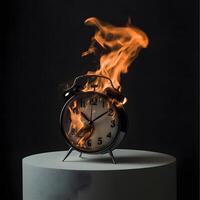 Burning Clock on Fire with Flames. Time is running out photo