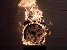 Burning Burn Clock on Fire with Flames. Time is running out photo
