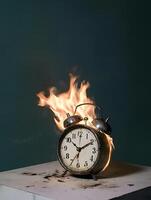 Burning Alarm Clock on Fire with Flames. Time is running out photo