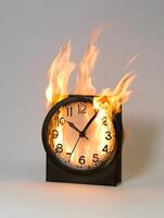 Burn Clock on Fire with Flames. Time is running out photo