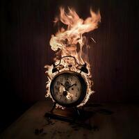Burning malfunctioning Clock on Fire with Flames. Time is running out photo