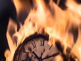 Burning malfunctioning Clock on Fire with Flames. Time is running out photo