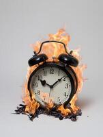 Burning Alarm Clock on Fire with Flames. Time is running out photo